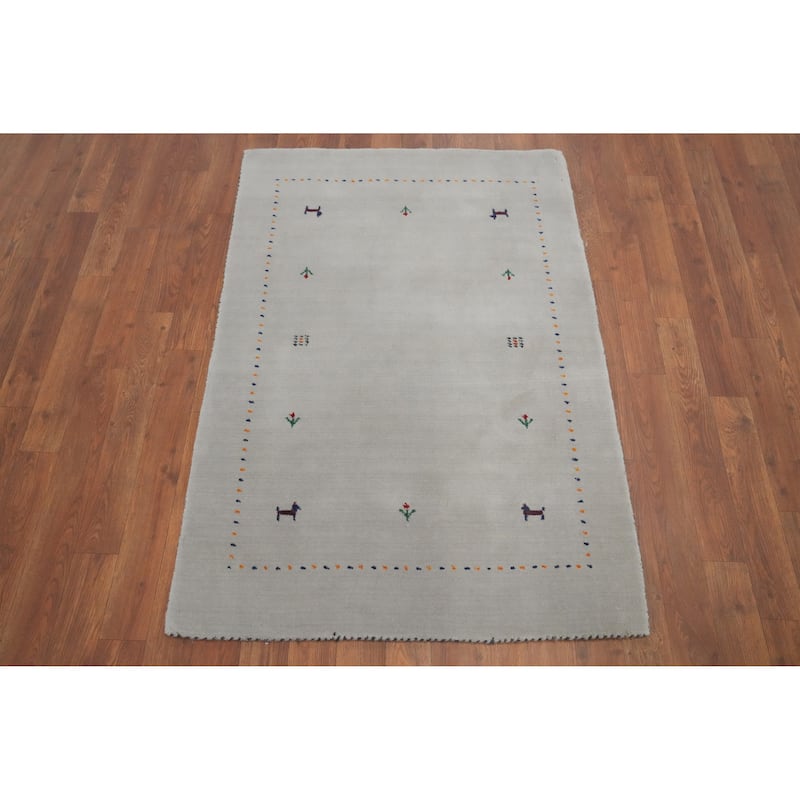 Hand Knotted Oriental 100% Wool Carpet Tribal Animal Pictorial Greys & Charcoal Gabbeh Area Rug - 4' 0'' X 2' 9''