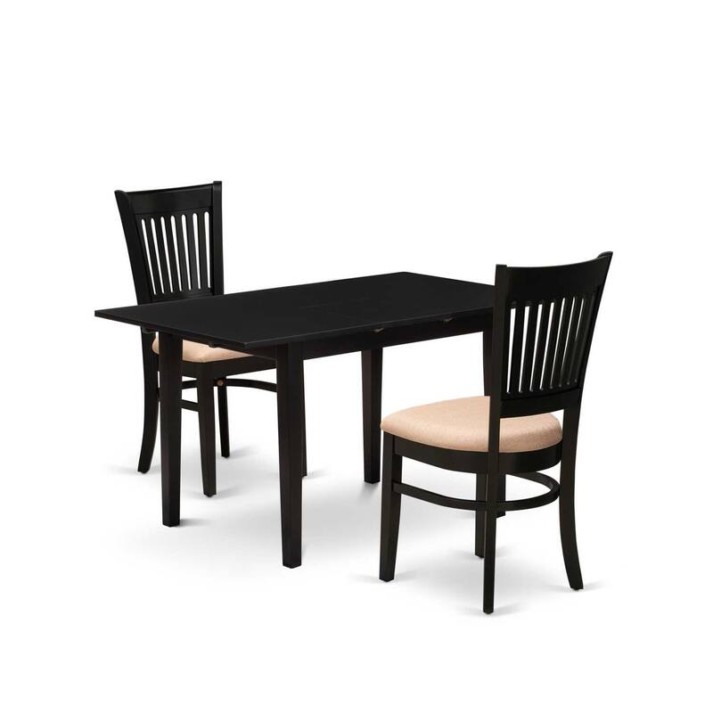 HomeStock 3-Pc Black Finish Rectangular Solid Wood Top with Butterfly Leaf Dining Table Set