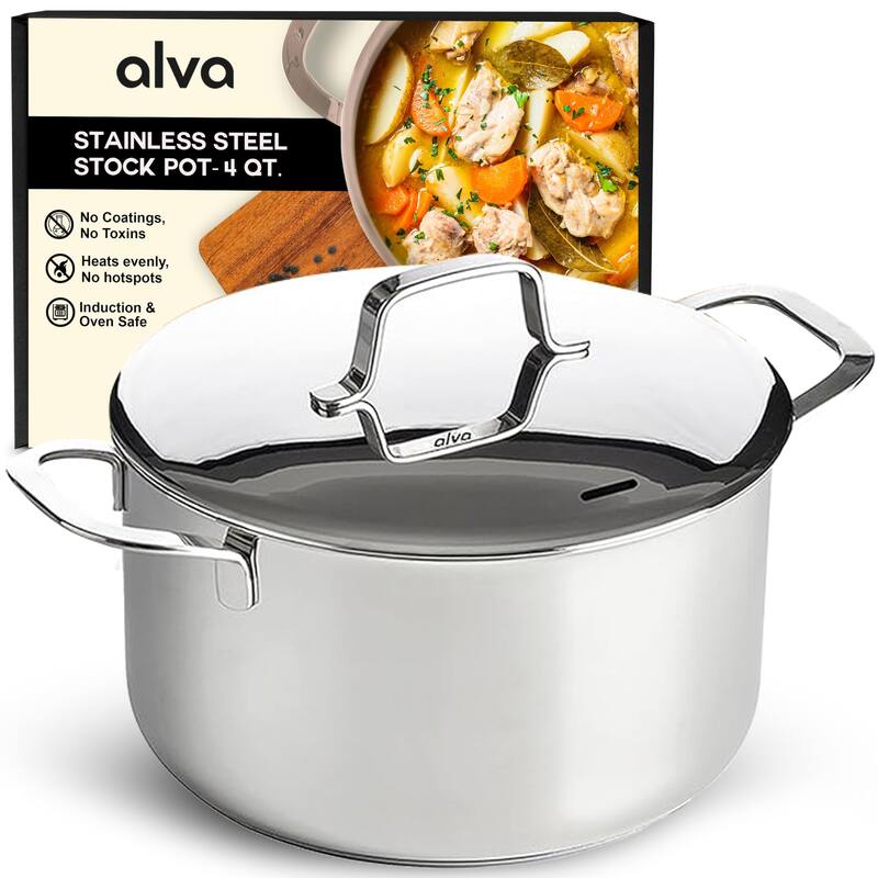 Alva Maestro Stainless Steel Stock Pot - Heavy Duty, Non-Toxic - 4 Qt.
