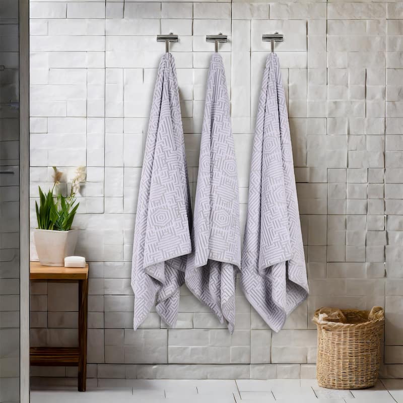 Superior Jasper Cotton Modern Geometric Jacquard Bath Towel Set of 3