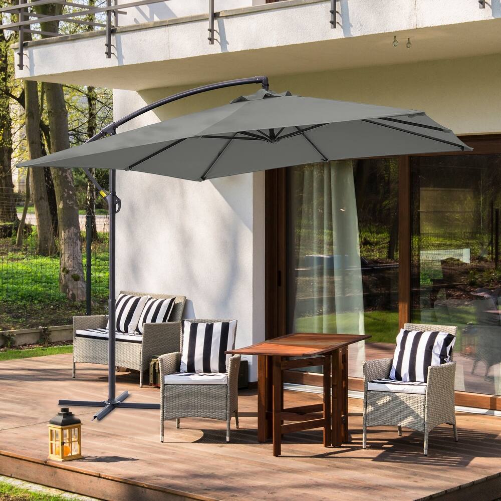 LIVOOSUN Patio 8.2ft Cantilever Offset Hanging Umbrella With a Base