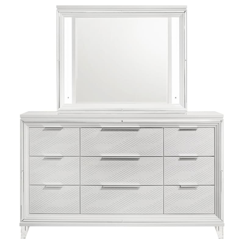 9-Drawer White Dresser and LED Mirror Set with Elegant Modern Finish, Smooth Glide Drawers, and Ample Storage