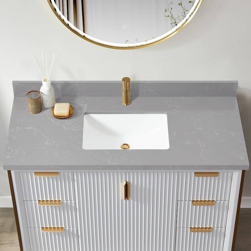 Malaga Composite Stone Vanity Top with White Rectangular Sink