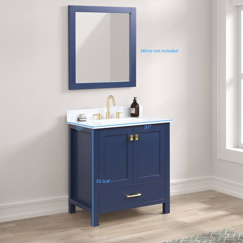 Blossom Geneva 30" Bathroom Vanity with Marble Top & Undermount Sink