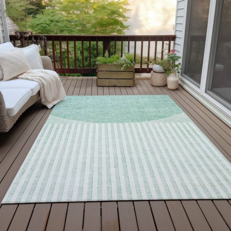 Machine Washable Indoor/Outdoor Contemporary Mod Chantille Rug - Teal - 8' x 10'