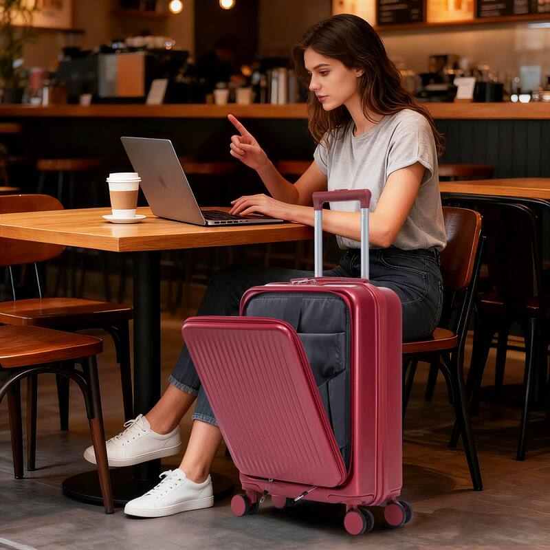 14"/20" 2 pcs/set in ABS Spinner Wheel Luggage, with Combination Lock and Front Opening Design, 14" Cosmetic Case