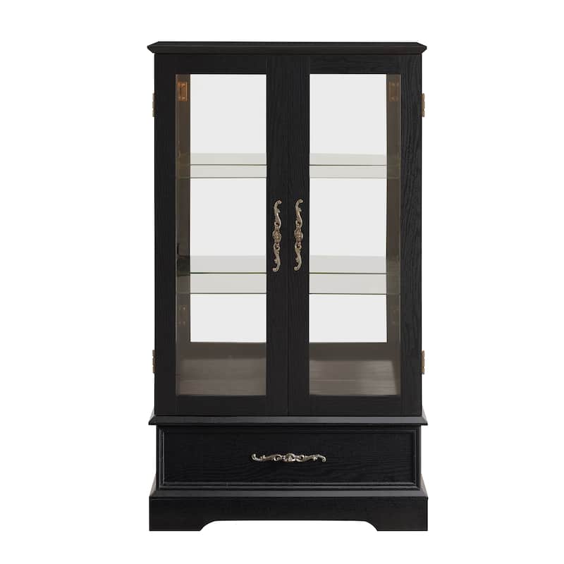 GDF Studio - Lighted Curio Cabinet with Adjustable Shelves and Built-In Drawer.