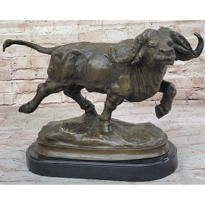 Running Water Buffalo Bull Bronze Sculpture Statue African Asian Wildlife Original Art