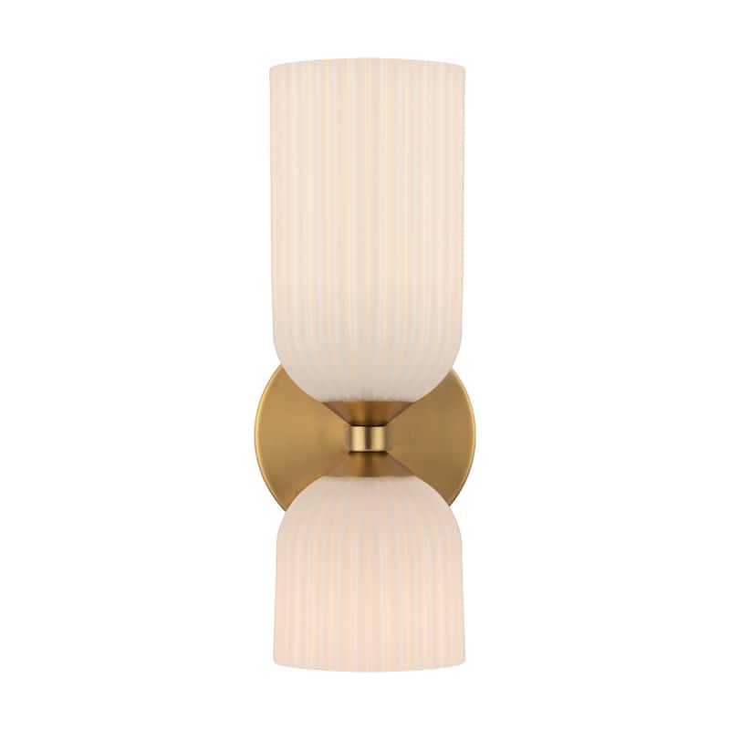 Alora Lighting WV442612 Nelly 2 Light 12" Tall Bathroom Sconce with - Brushed Gold / Glossy Ribbed Opal Glass