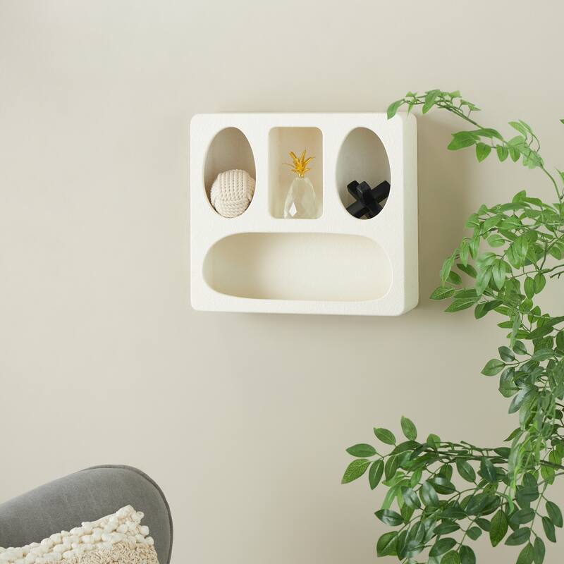 Cream or Black Wood 4 Shelf Geometric Room Wall Shelf - Cream