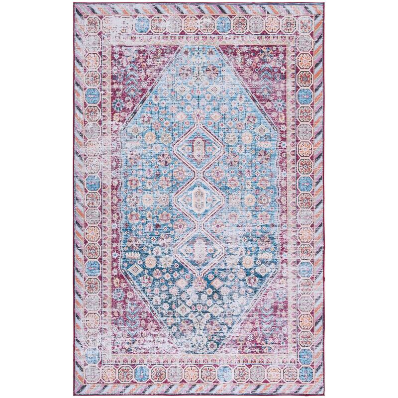 SAFAVIEH Tucson Machine Washable Slip Resistant Celestine Traditional Rug - 4' x 6' - Blue/Red