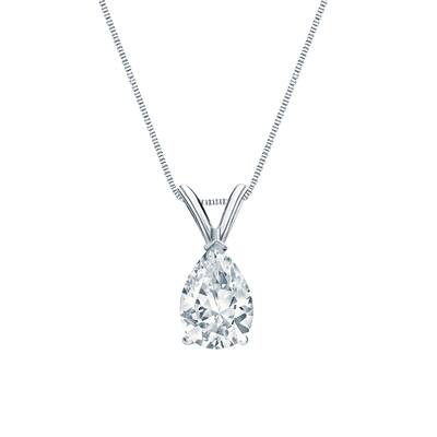Auriya 14-karat Gold 0.75ctw Pear Solitaire Lab Grown Diamond Necklace V-End (H-I VS) Prong - 0.75