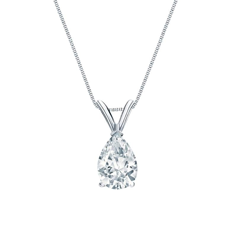 Auriya 18-karat Gold 0.75ctw Pear Solitaire Lab Grown Diamond Necklace V-End (F-G VS) Prong - 0.75 - White