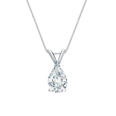 Auriya Platinum 0.75ctw Pear Solitaire Lab Grown Diamond Necklace V-End (H-I VS) Prong - 0.75