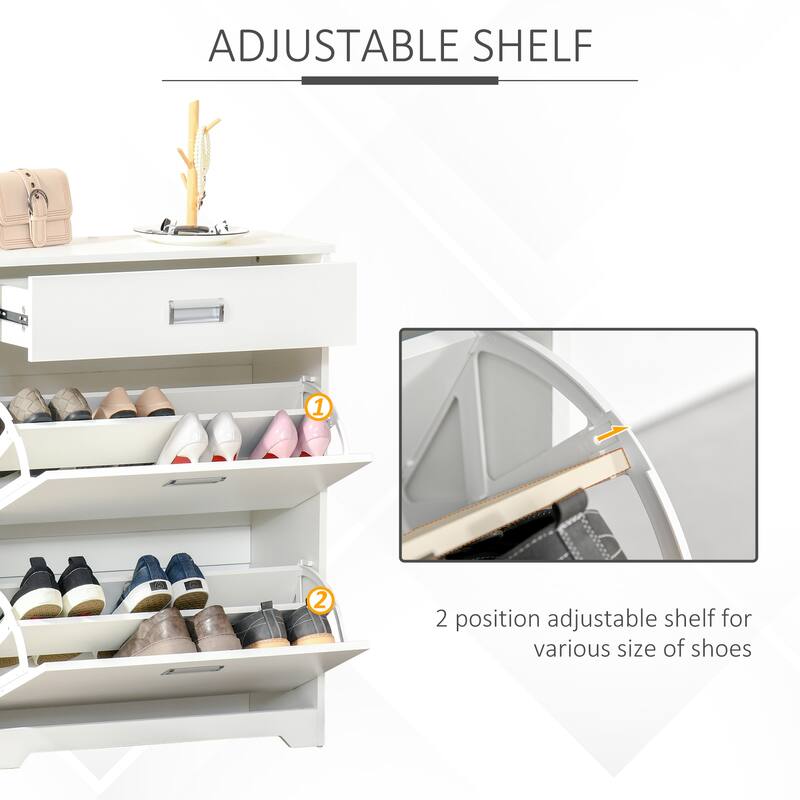 HOMCOM 3-Drawer Shoe Cabinet Modern Storage Rack with 2 Flip Doors Adjustable Shelf Freestanding Organizer