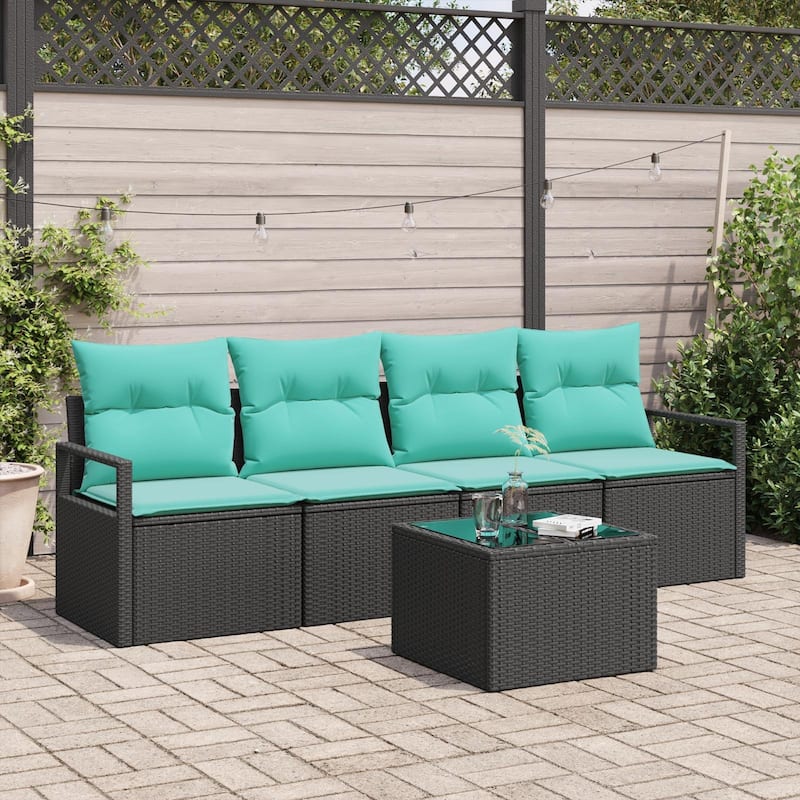 vidaXL 5 Garden Sofa Set with Cushions Black/Brown/Grey Poly Rattan - 68.9 x 24.4 x 27.2 - Black