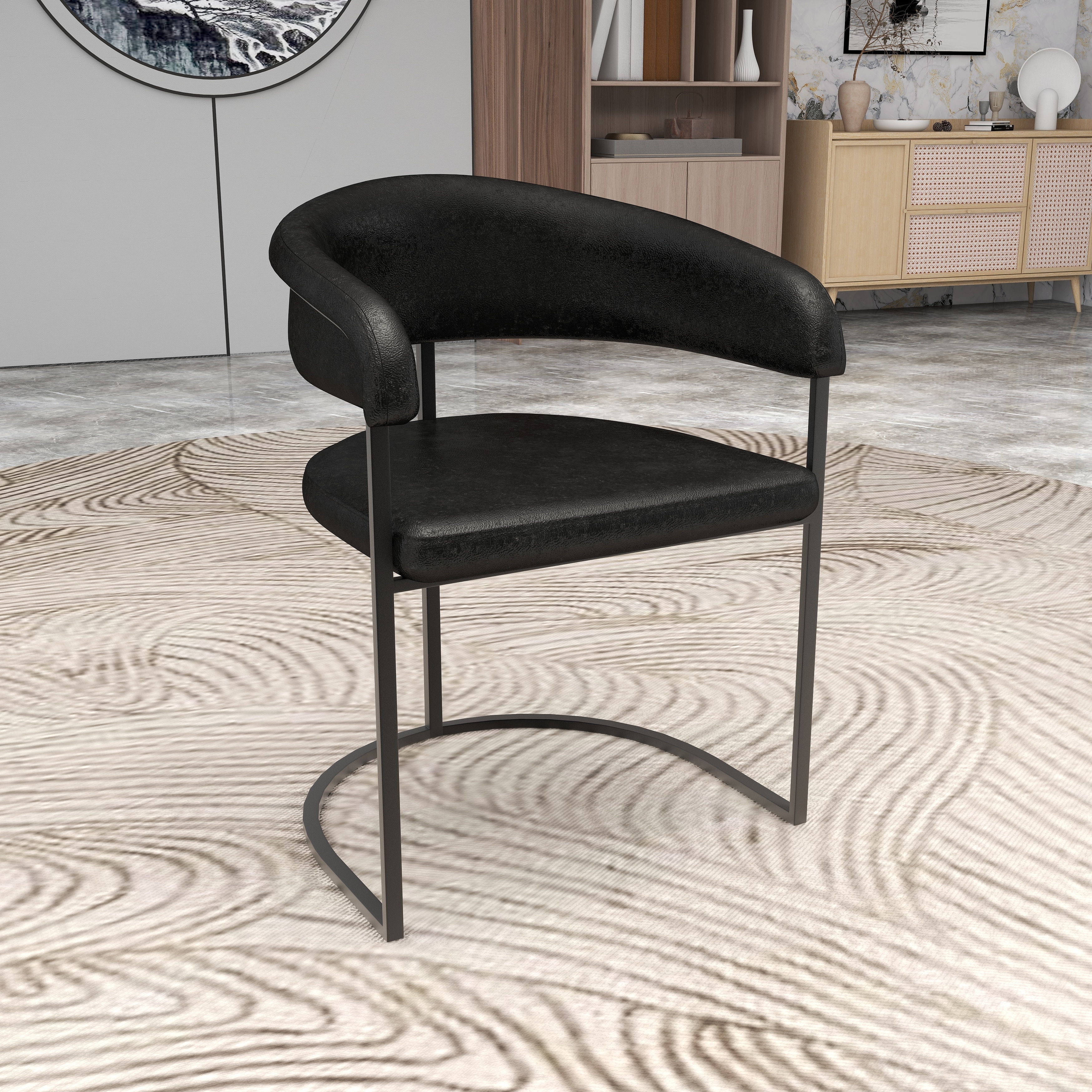 Aero Modern Dining Chair - Leather Polyester Upholstered Iron Frame - Minimalist Accent Armchair Side Chair Home Kitchen Office