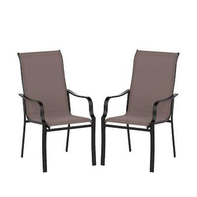 Brown-Black Mesh Metal Patio Dining Chairs with Armrests, Set of 2 - 22" x 29" x 40"