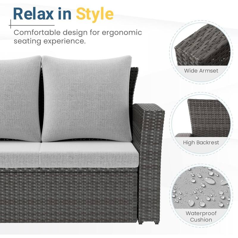 All Weather 3 Seats Patio Sofa with Thick Cushions