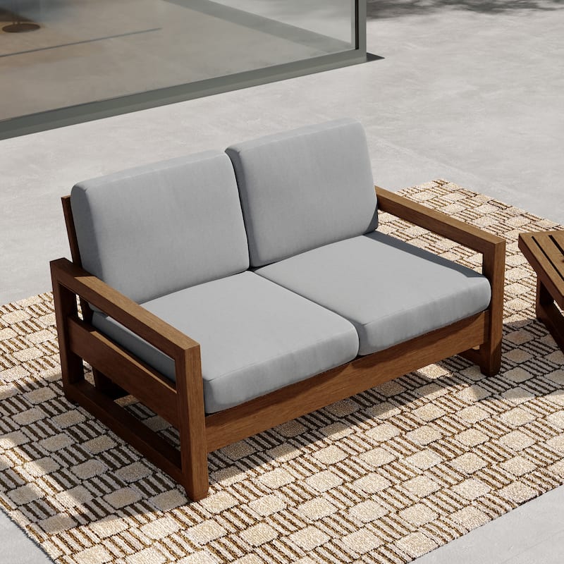 Patio Teak Wood Outdoor Loveseat with Cushion