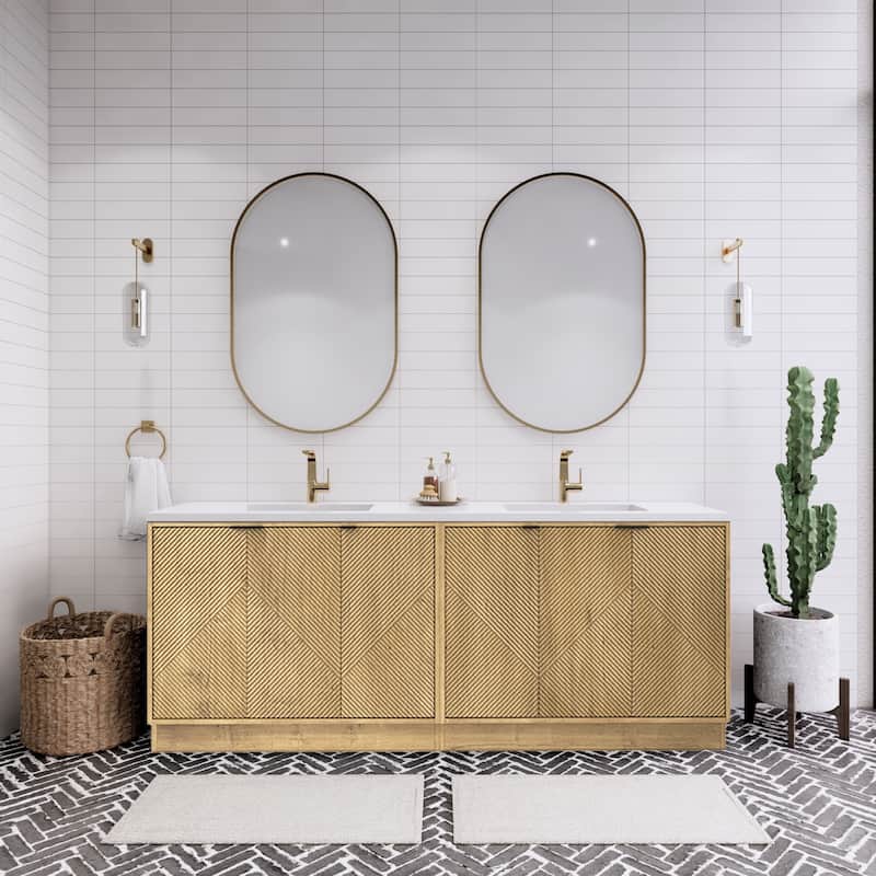 Milano 84" Freestanding Bathroom Vanity with Double White Sink