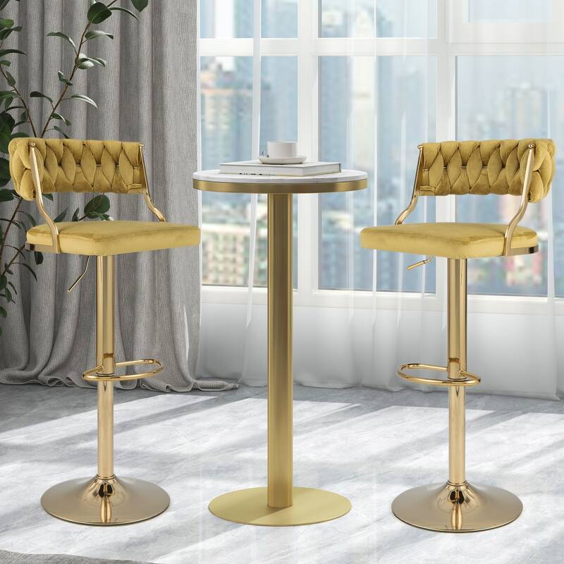 Costway Swivel Velvet Bar Stools Set of 2 Upholstered Adjustable with - See Details