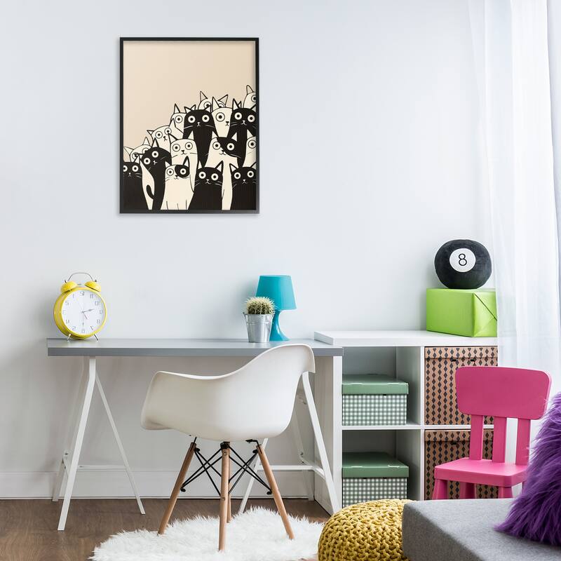 Stupell Fun Modern Black & White Cats Framed Giclee Art Design By Arlington Prints