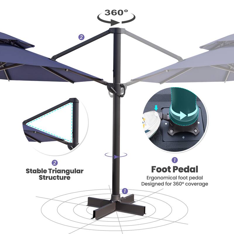 11.5' Cantilever Patio Umbrella with Umbrella Base Stand, Crank Lift, 360 Degree Rotation & Tilt