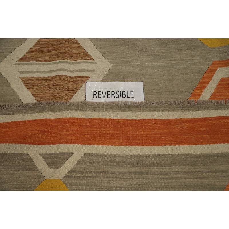 Hand Woven Oriental 100% Wool Carpet Southwestern Tribal Greys & Charcoal Kilim Area Rug - 11' 7'' X 9' 5''