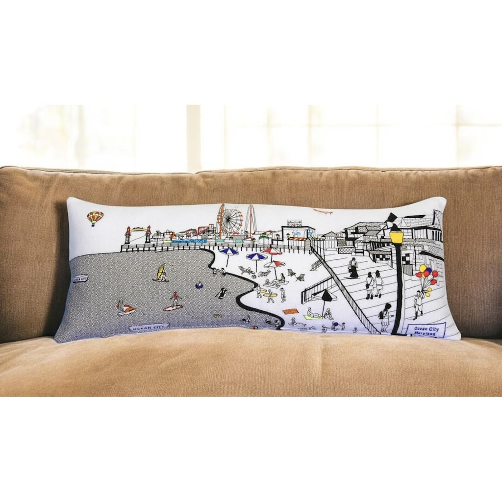 HomeRoots 14" X 35" Cream Ocean City Daylight Skyline Lumbar Decorative Pillow