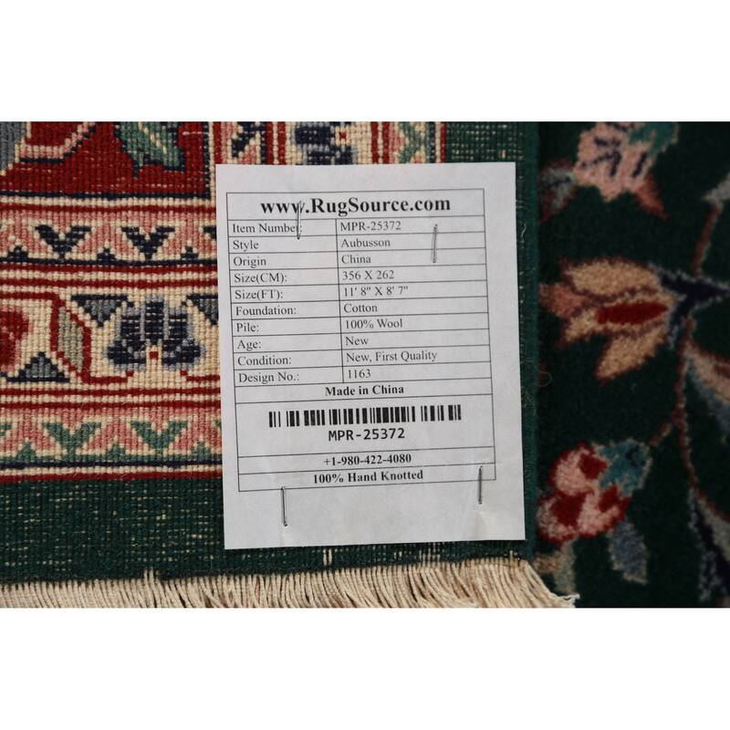 Vegetable Dye Green Aubusson Chinese Rug Hand-Knotted Wool Carpet - 8'7"x 11'8"