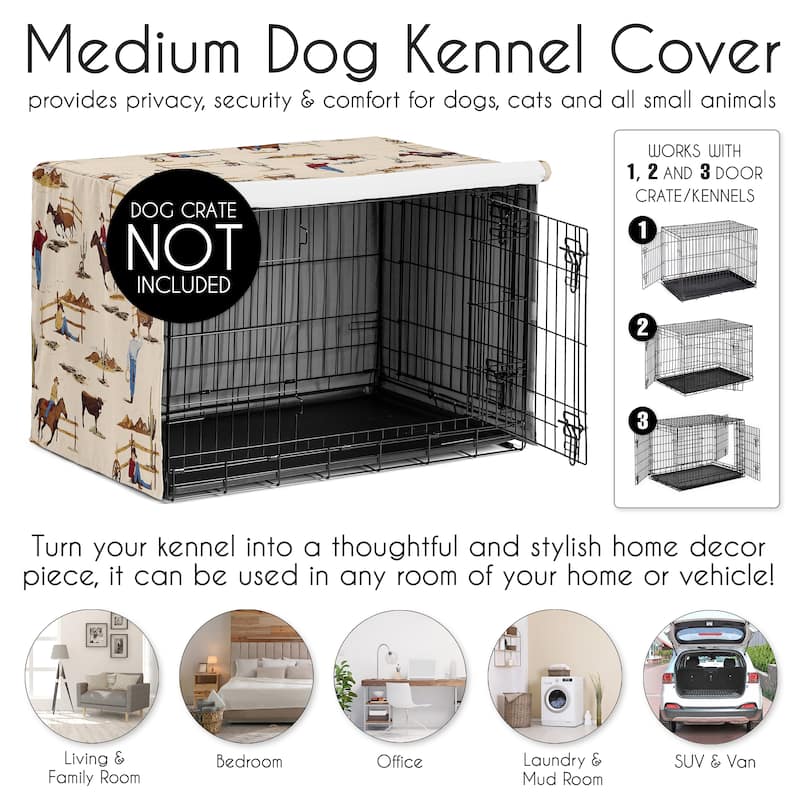 Sweet Jojo Designs Tan Brown Western Cowboy Dog Crate Kennel Cover 36in. Wild West Southern Horse Cow Animal Red White and Blue