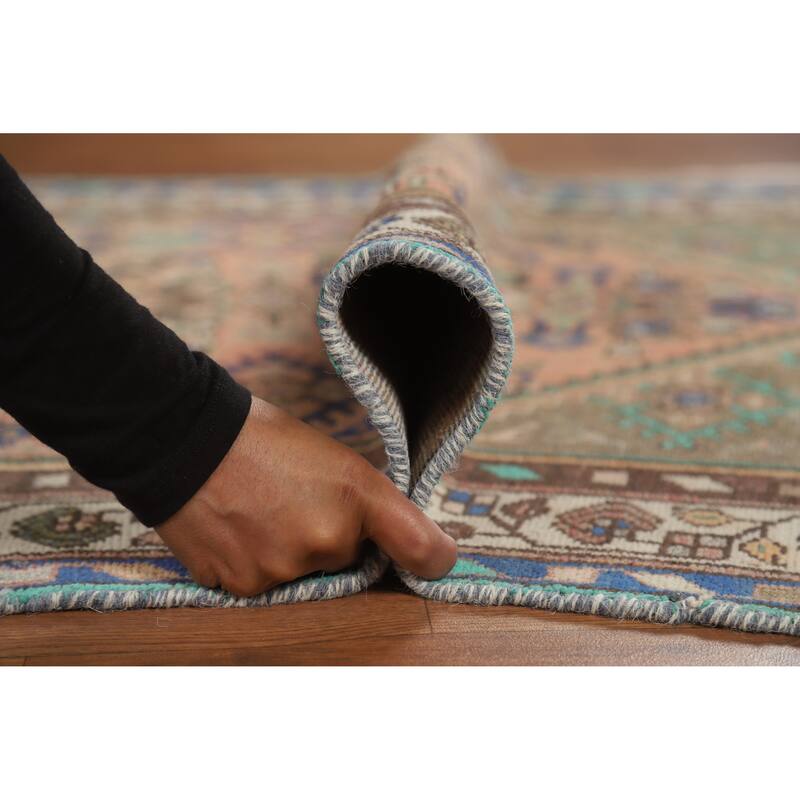 Hand Knotted Oriental 100% Wool Carpet Traditional Geometric Coral Hamedan Runner Rug - 10' 4'' X 3' 3''