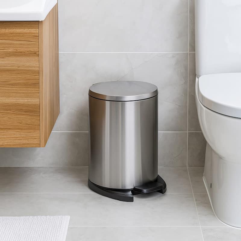 Soft Close Lid Stainless Steel Round Step Trash Can Waste Bin 6-liters -1.6-gal. - 1.6 - Stainless steel