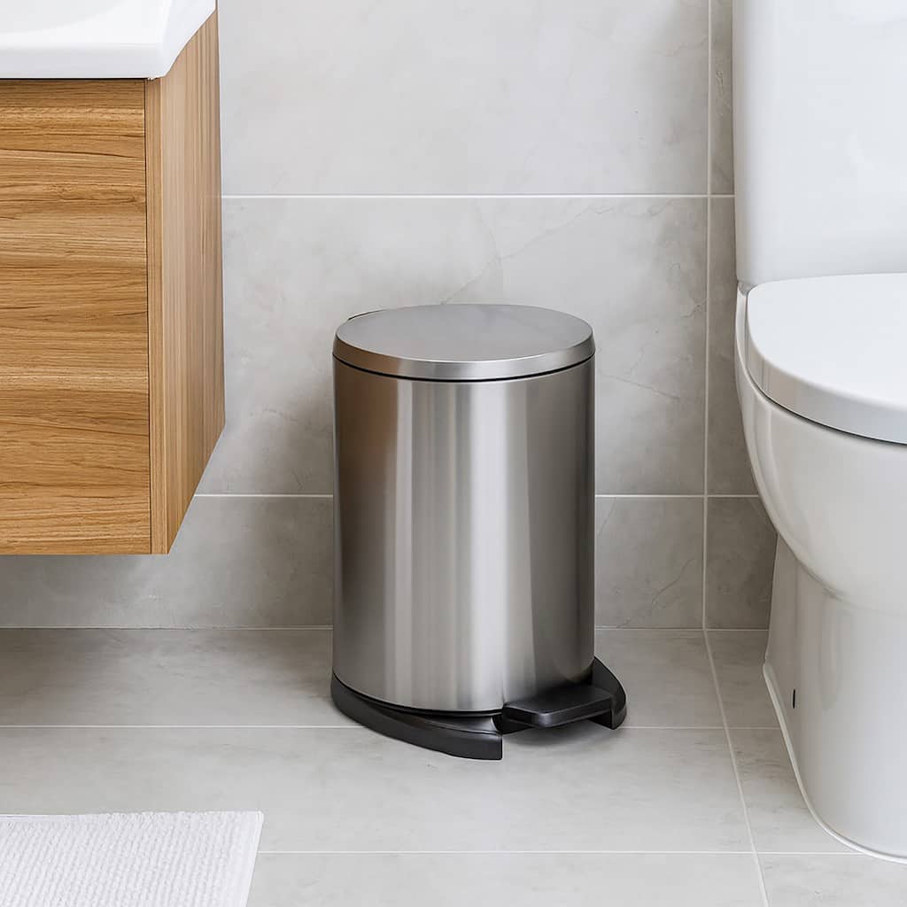 Soft Close Lid Stainless Steel Round Step Trash Can Waste Bin 6-liters -1.6-gal. - 1.6