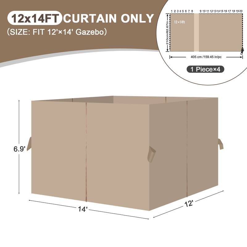 Aoodor Gazebo Curtain Replacement - Patio Privacy Curtains with Double Zipper(Curtain Only)