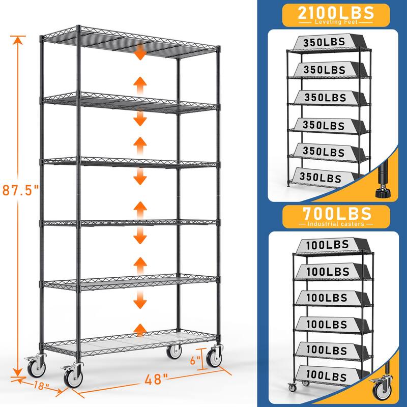 6-story metal storage rack with movable pulleys
