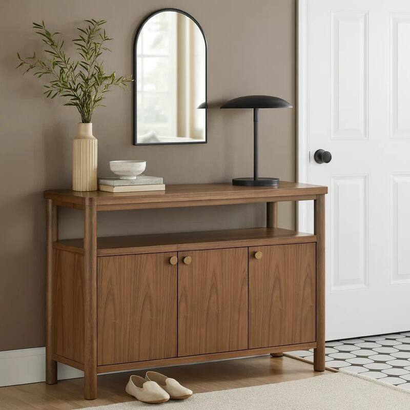 Billie Sideboard Buffet Cabinet, 3 Doors 1 Shelf, Brown Wood, 52 Inch