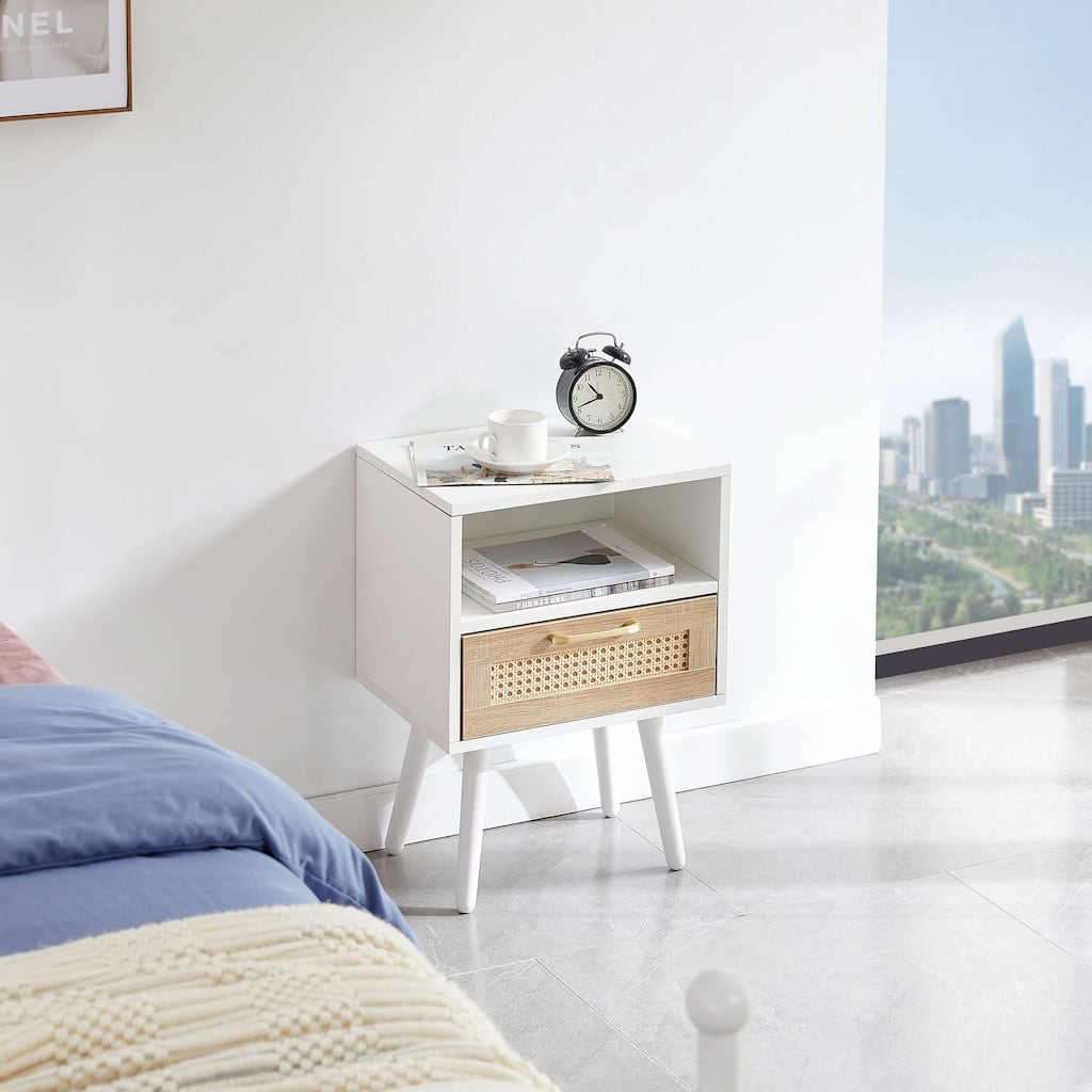 15.75" Rattan 1-Drawer Nightstand