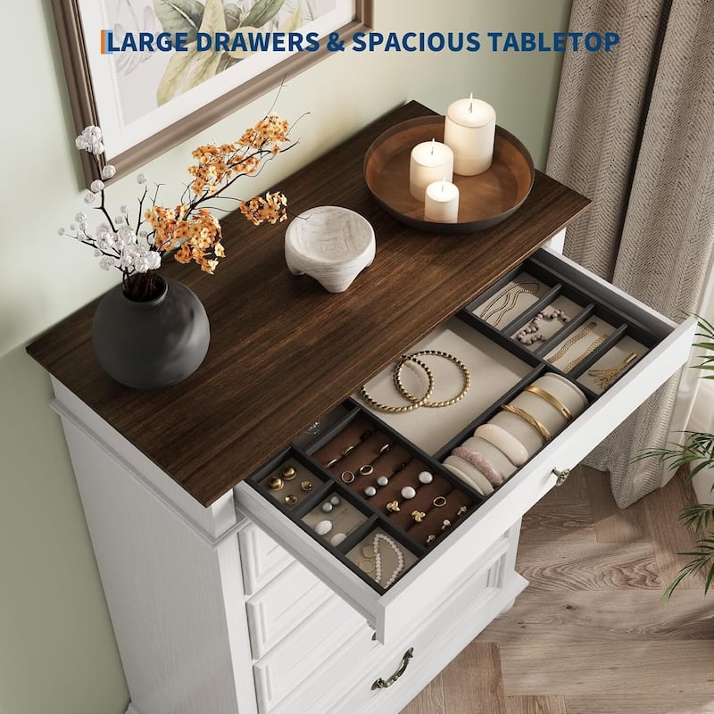 Rustic 7 Drawers Wooden Dresser for Bedroom Living Room with Jewelry Storage