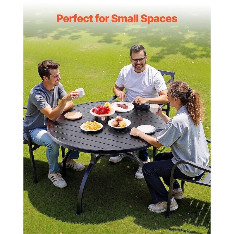 Outdoor Patio Dining Table Black Carbon Steel Weather Resistant Bistro Table with Umbrella Hole - 47x29 in