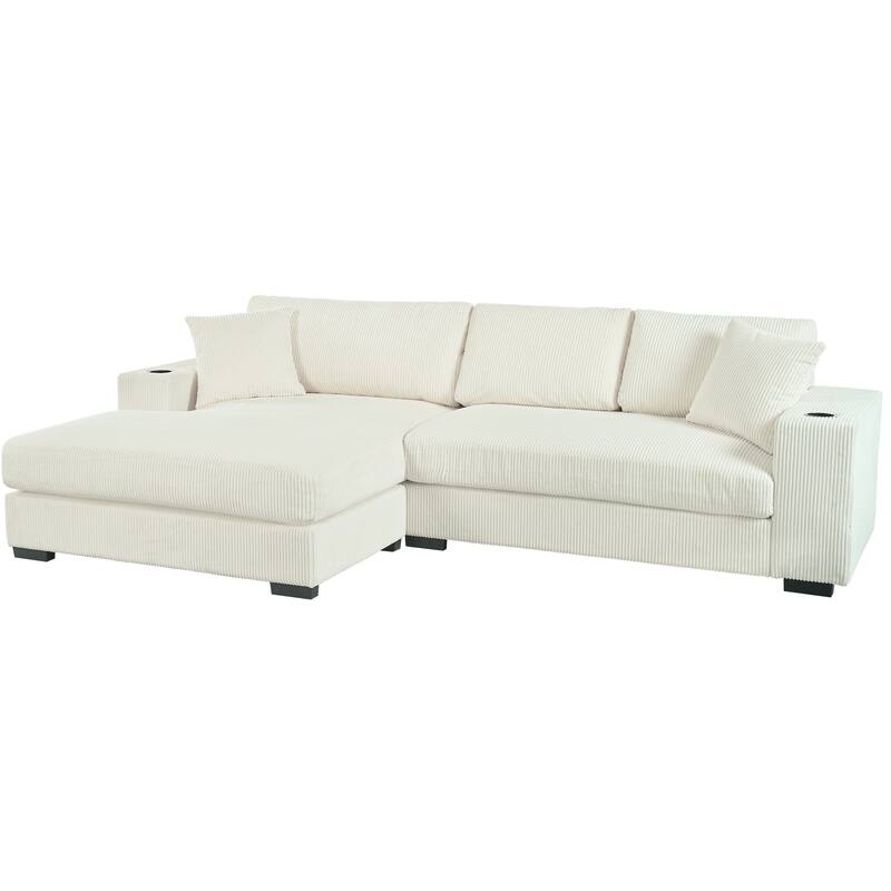 Roomfitters Large Sectional Sofa with Thick Cushions, Built-in Cup Holders and Charging Ports for Living Room