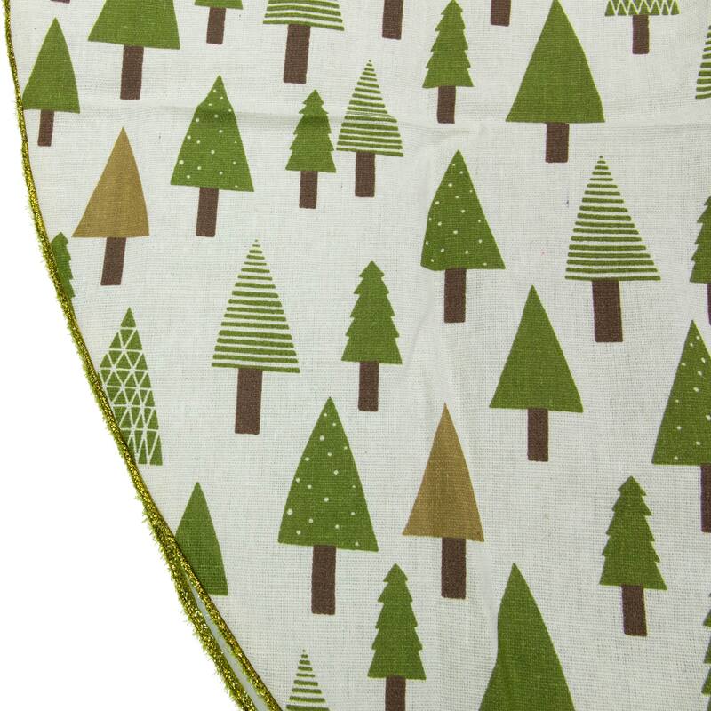 48" Cream White and Green Forest Christmas Tree Skirt