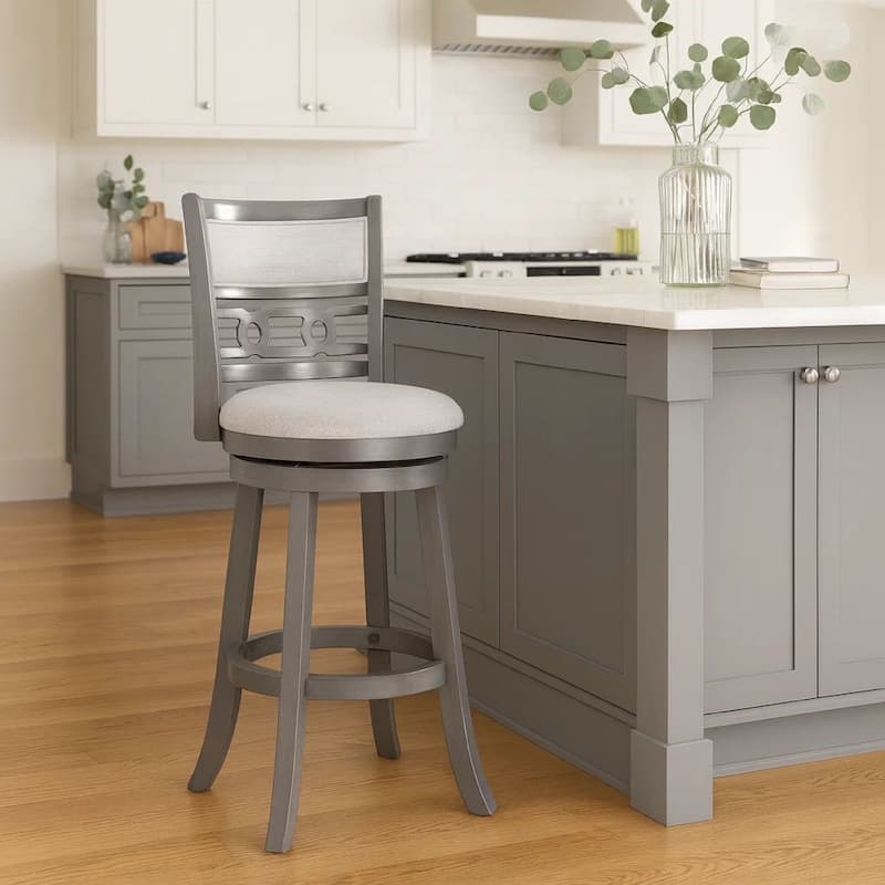 Matt 24 Inch Swivel Counter Strool, Cushioned Seat and Backrest, Mist Gray