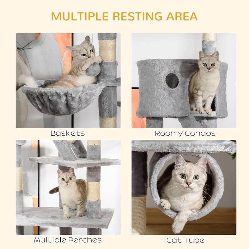Adjustable Floor-to-Ceiling Cat Tree with Condos, Hammocks & Ladders - 23.6" L x 17.7" W x 94.5-102.4" H