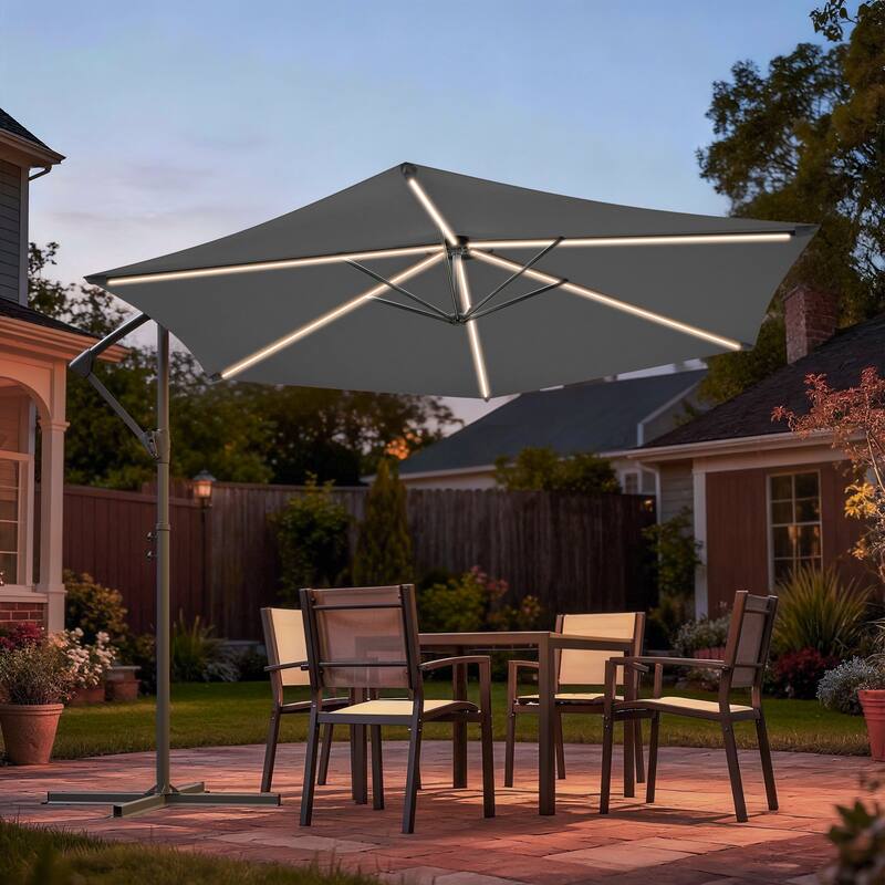 Sonkuki Outdoor 10FT LED lighted Patio Offset umbrella for Garden - Warm Grey