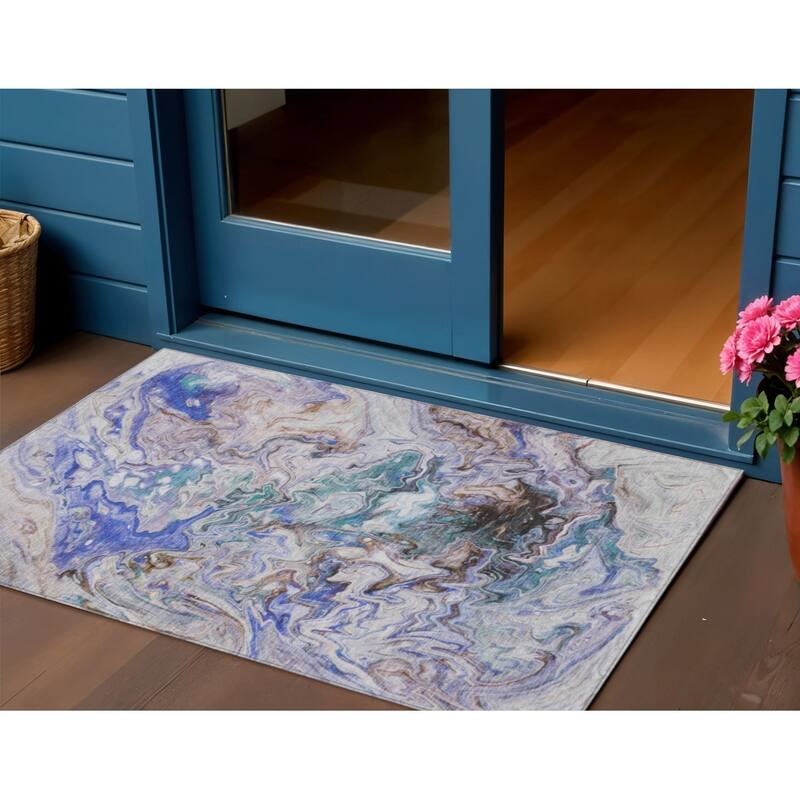 HomeRoots Abstract Transitional Rectangle Outdoor Rug - 3' x 5'