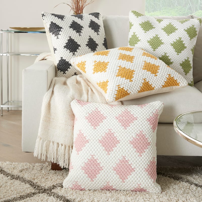 Mina Victory Life Styles Textured Geometric Woven Diamonds Throw Pillow 20" x 20"