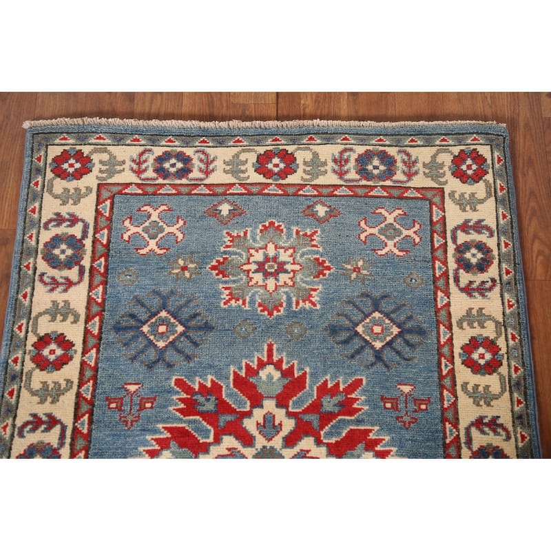 Blue Kazak Oriental Accent Rug Handmade Wool Carpet - 2'8" x 3'10"