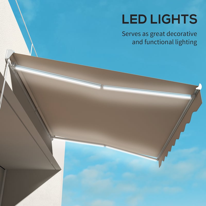 13' x 10' Electric Awning with LED Lights, Retractable Awning, UV40+ Sun Shade Shelter with Remote Controller and Crank Handle